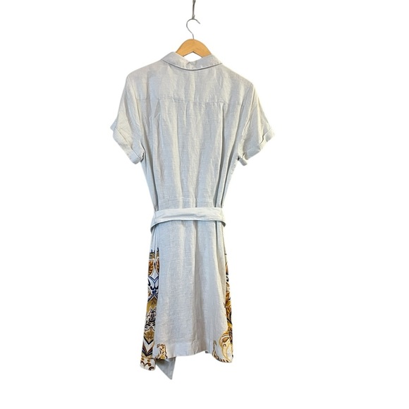 NWT JOIE Linen Button Down ShirtDress w/ Belt, Floral Accent Hem, Pale Blue, L - Picture 2 of 5